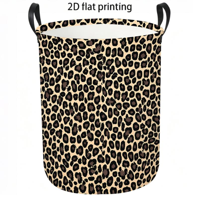 1pc Laundry Basket, Chic Leopard Print Pattern Dirty Clothes Hamper, Collapsible Fabric Organizer with Sturdy Handles, Casual Style Storage Bin for Ho