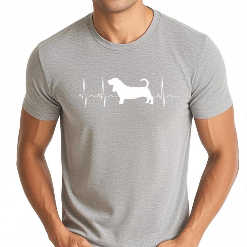 Funny tshirt Street Wear Unisex Oneck tshirt Casual Dachshund Heartbeat Silhouette Design Minimalist Teeshirt Teenagers Tee shirt