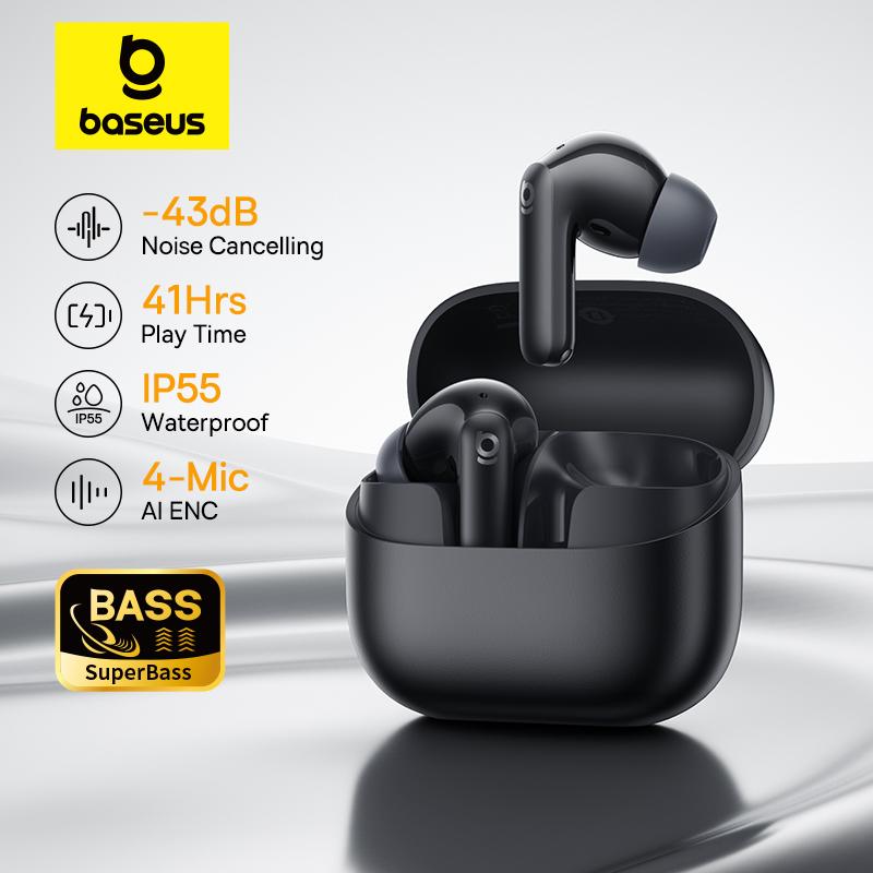 Baseus Bass EP10 NC -43 дБ Шумоподавление ANC Полностью беспроводные наушники Bluetooth 6.0 Внутриканальные беспроводные наушники 4 микрофона ENC Ear buds
