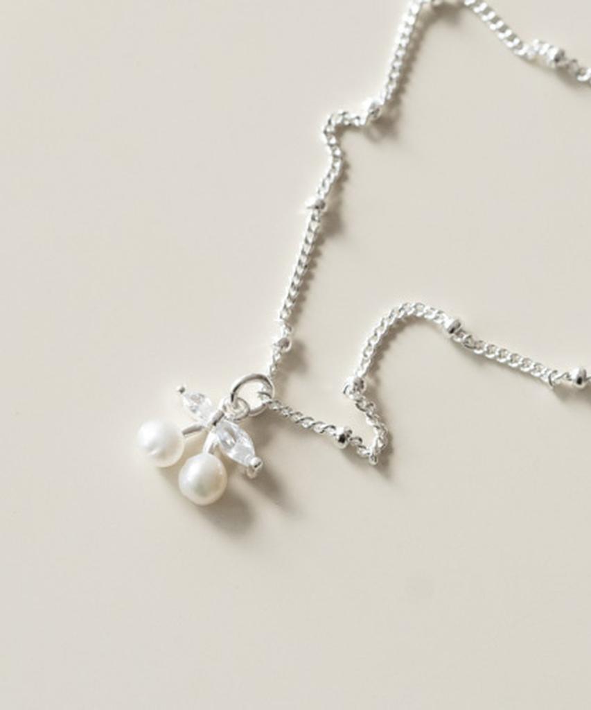 Серебряный кулон Alleun 925 пробы с жемчугом и фианитами, вишня, мини