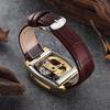 SHENHUA Mens Watches Top Brand Luxury Automatic Mechanical Transparent Skeleton Bridge Watch Leather Belt Wristwatch Male Clock