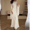 Cape Sleeve Sexy Maxi Dress Women Gown Elegant Fashion Zipper O Neck High Waist Split Club Party Long Dresses Female