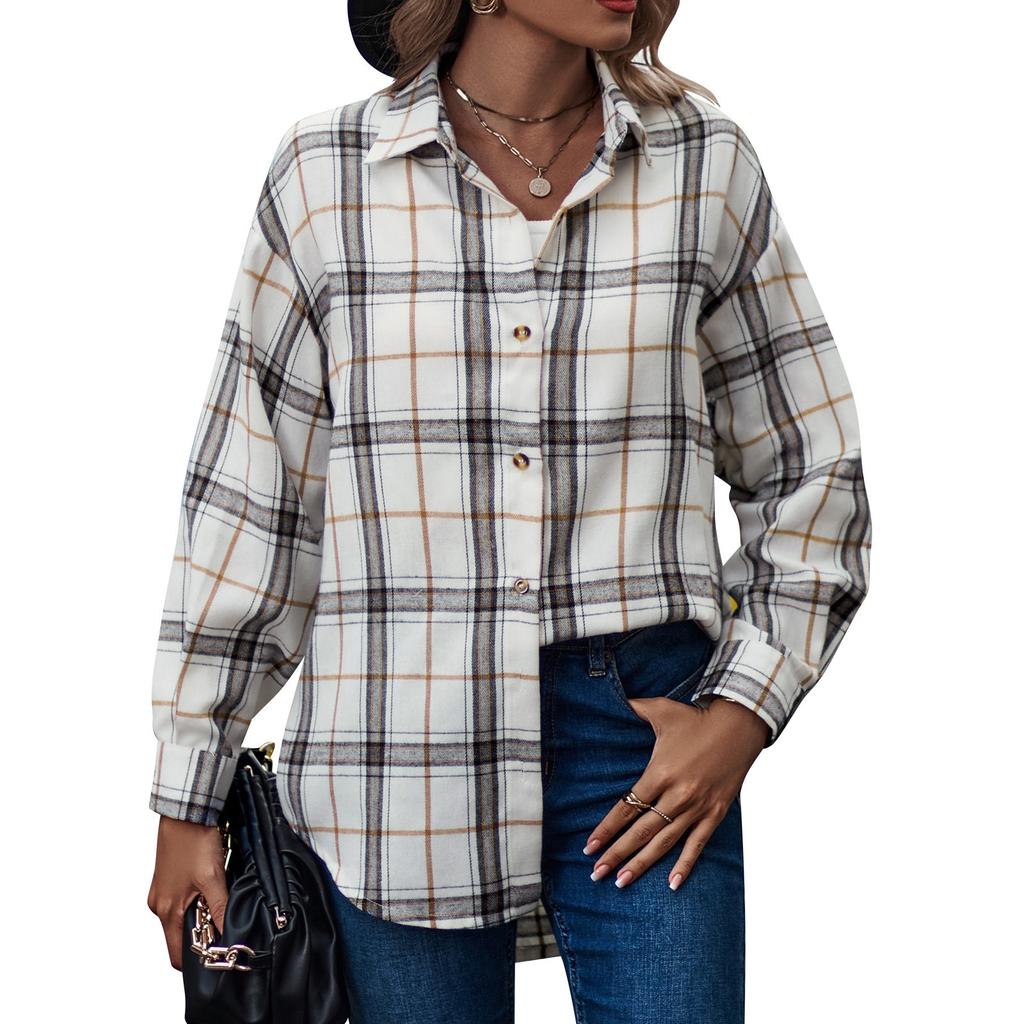 Модные женские повседневные топы в клетку с длинным рукавом и воротником-стойкой, пальто