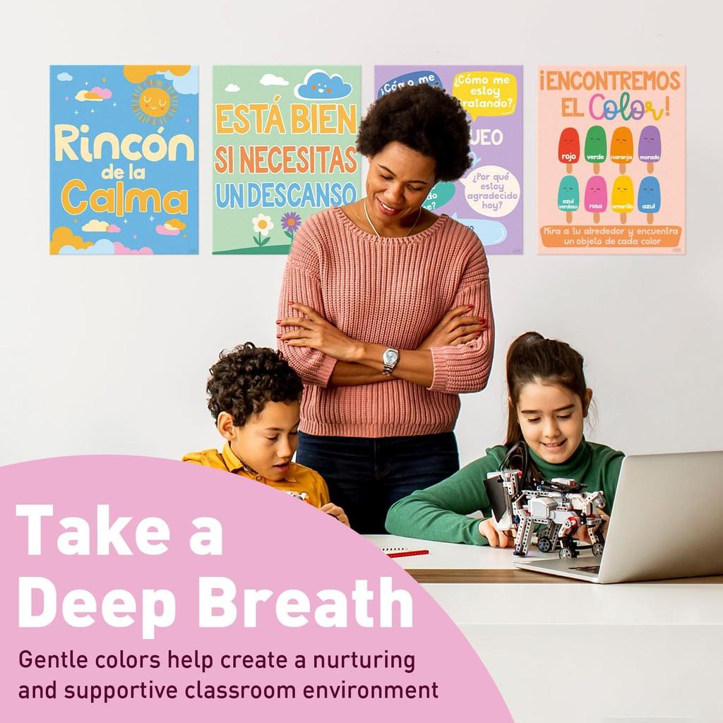 S&O Испанский язык Уголок спокойствия Классные терапевтические плакаты - Принадлежности для уголка успокоения - Диаграмма чувств - Диаграмма эмоций для детей - Испанский