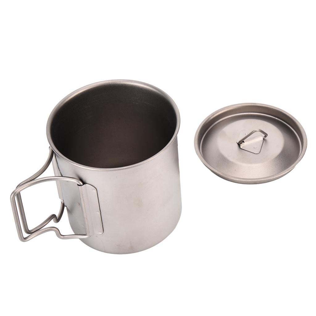 Titanium Cup 420ml High Temperature Resistance Portable Outdoor Camping Mug with Lid Folding Handle