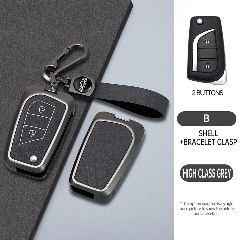 zinc Alloy Leather Car Flip Key Case Cover For S5 Hilux Corolla Avensis Prado Fortuner RAV4  CT IM CHR Shell Fob Accessories JH5