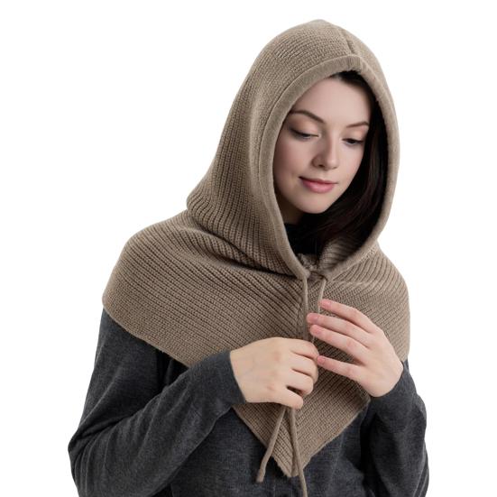 Мужской Женский Шаль Шарф Однотонный Регулируемый Шнурок Дизайн с Капюшоном Шарф 2 в 1 Зимний Уличный Накидка с Капюшоном