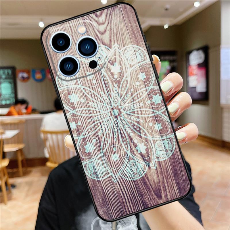 Mandala Wood Floral Case For iPhone 17 16 15 14 13 12 11 Pro Max Mini Plus 16e 17 Air Bumper Cover Accessories