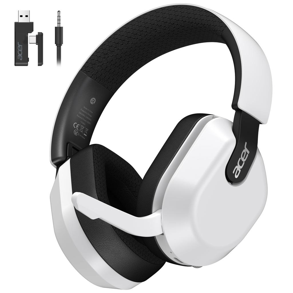 Игровая гарнитура Acer, беспроводная, 4 способа подключения, 2,4 ГГц USB-A/USB-C и Bluetooth 6.0, 50-мм динамики, до 70 часов воспроизведения, низкая задержка (20 мс), кувырок
