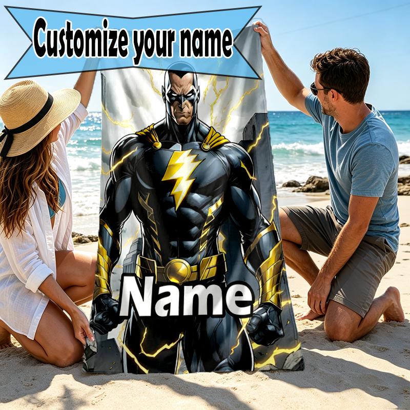 Custom Name Personalized Black Adam Print Beach Towel, for Trip Camping Beach Party Home Decor, Birthday Gift for Family & Friends