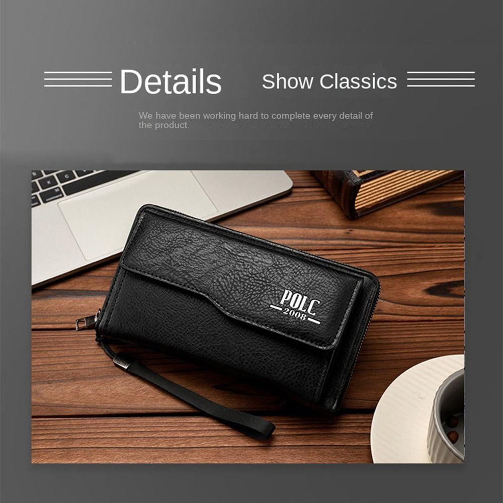 Кожаный кошелек двойного сложения большой вместимости мужская ручная сумка повседневный мужской длинный кошелек для улицы