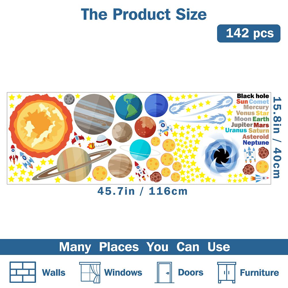 1pc PVC Wall Stickers for Wall Decoration Planet Pattern 400x1160mm