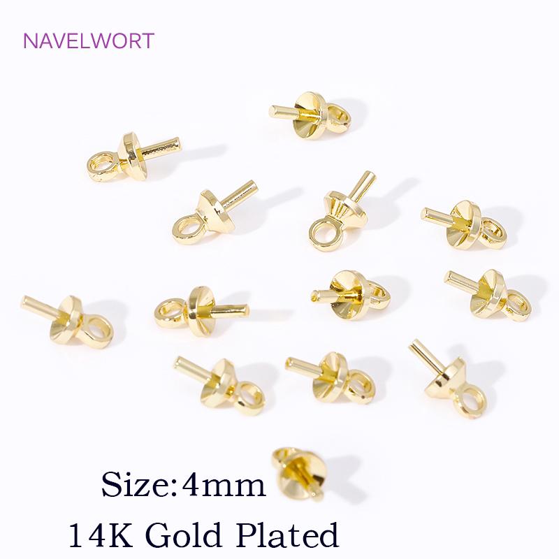 18K Gold Plated Brass Eye Pins Bail Top Drilled,Pearl Pendant Mounting Bails Connectors For DIY Jewelry Making Accessories