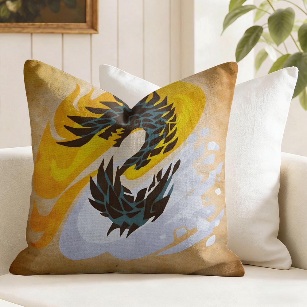 MMonster Hunter Game Cushion Cover Summer Linen Pillow Case Organic Fabric Cushion Cover DoubleSided Print Sofa Home Decor