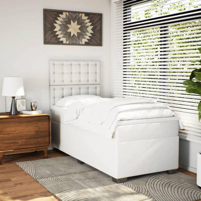 Maison Exclusive - Sommier à lattes de lit avec matelas Blanc 100x200cm Similicuir