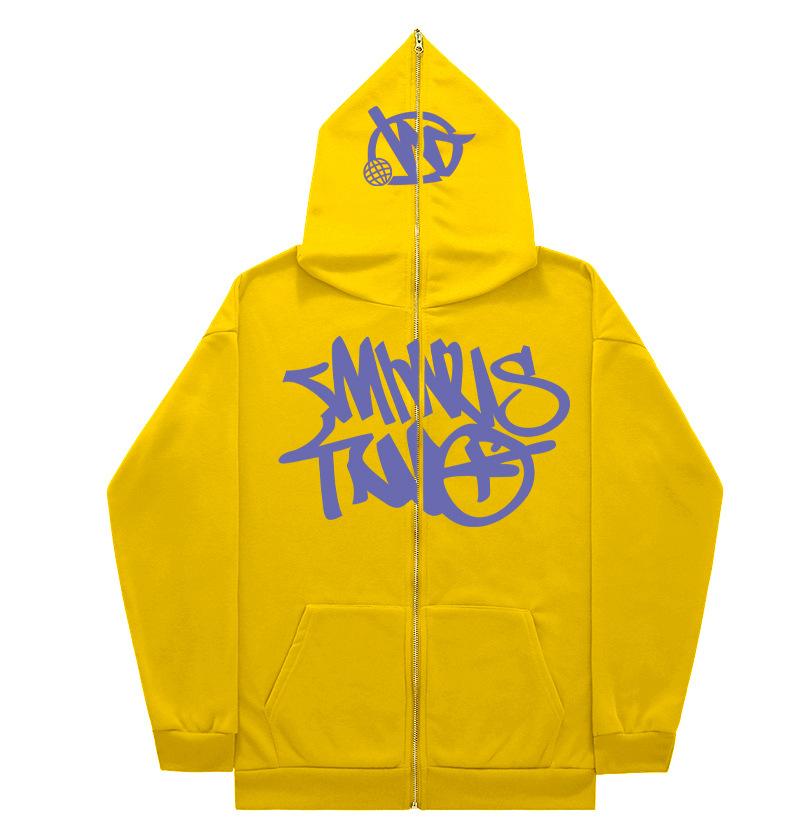 Men's new niche loose casual printed hooded zipper men's sweatshirt, cardigan, sweatshirt jacket.