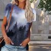 Women Summer T Shirt Forest Print Retro Fashion Short Sleeve Tees Casual   Printed  Tops