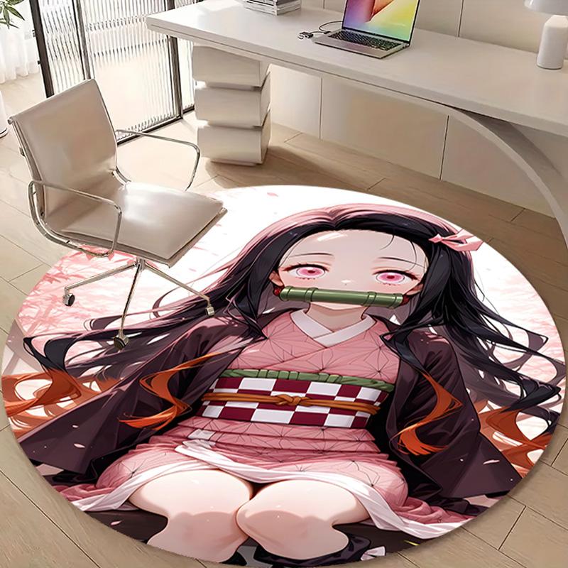 1pc nezouko Print Round Carpet Chair Round Carpet Suitable for Bedroom Living Room Home Decorative Carpet