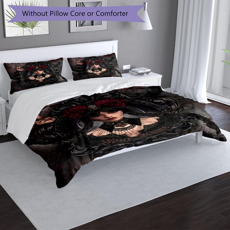 Gothic Portrait Custom Name Text Print 1Pc Bedding Set Duvet Cover With Two Pillowcases Soft Bed Linen For Household Bedroom