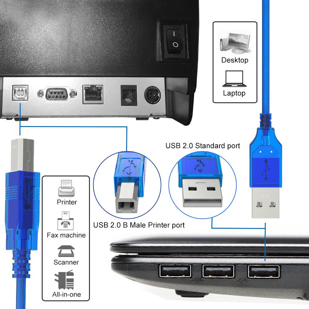 Epson Printer Super Speed USB 2.0 Printer Cable Sync Data Cord Type A Male To B Male Scanner Wire