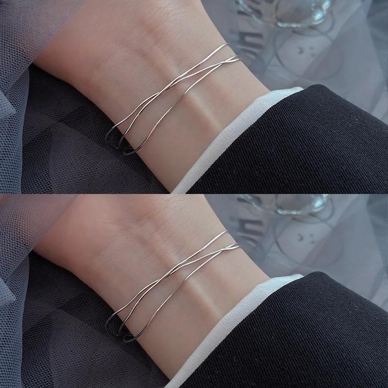 Браслет из стерлингового серебра 925 пробы для женщин, трехслойный браслет для женщин, легкий и роскошный дизайн, многослойный интернет-красный браслет