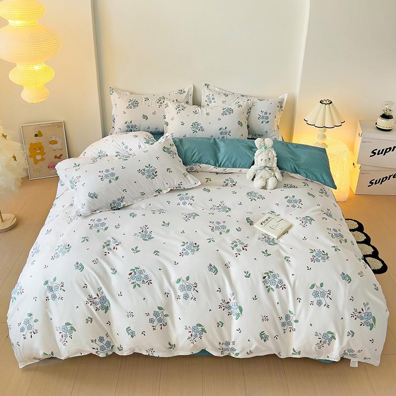 Simple Bedding Washed Cotton Four-piece Set Pastoral Bed Sheet Quilt Cover Bedding Three-piece Set
