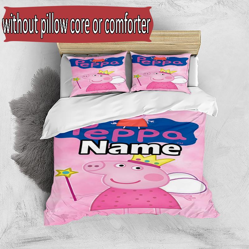 3pcs Duvet Cover Set (1*Duvet Cover + 2*Pillowcase, Without Core), Custom Name Peppa Pig Pattern Bedding Set, Home Bedroom Decor Gift