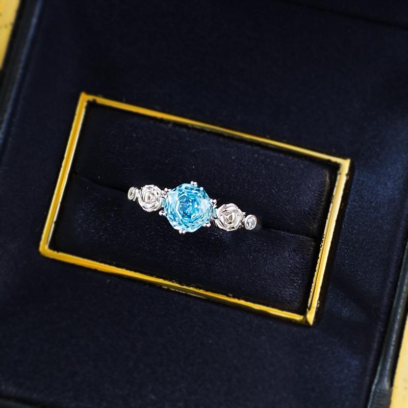 MooKing Jewelry Венок из роз Аквамарин Легкая роскошь Розовый огранки Обручальное кольцо