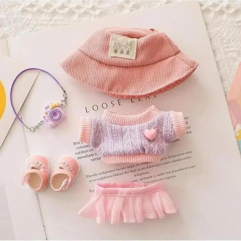 Мини Одежда для Куклы Наряд Аксессуары для 15-17см Ropa Labubu и 10см Хлопковой Куклы Любовь Худи Розовая Вязаная Юбка Одежда без куклы