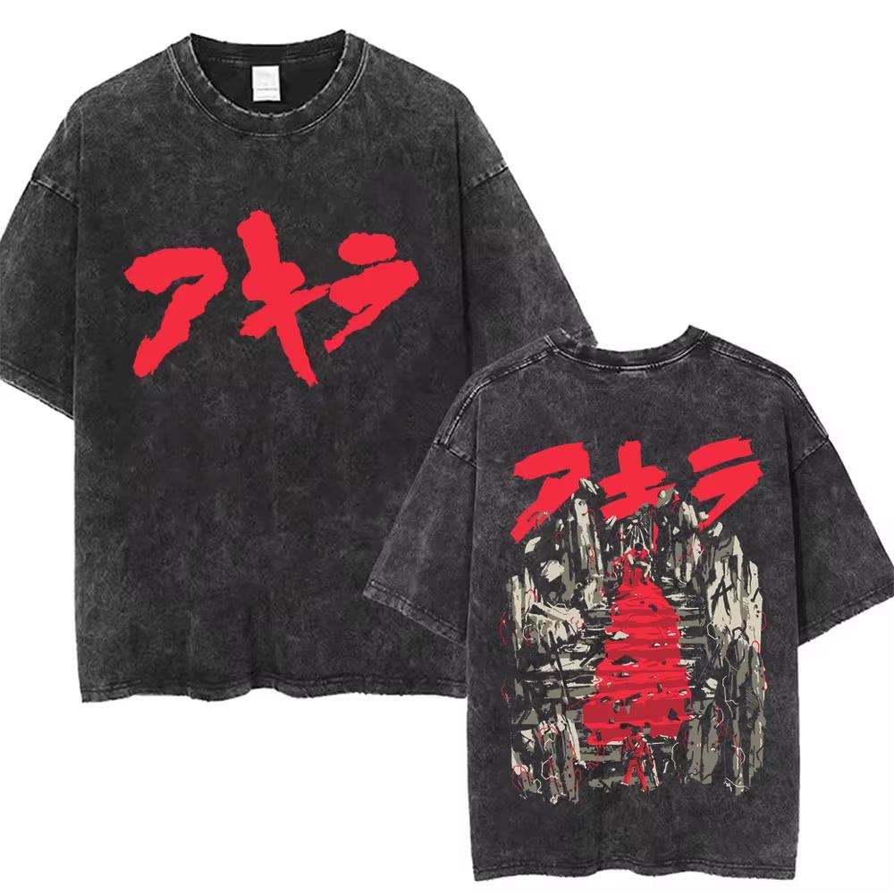 2026 Summer Fashion Trendy Tee Washed Retro Japanese Anime Akira Print Cotton Men Woment Tshirt Y2k Hip Hop Streetwear Tshirt