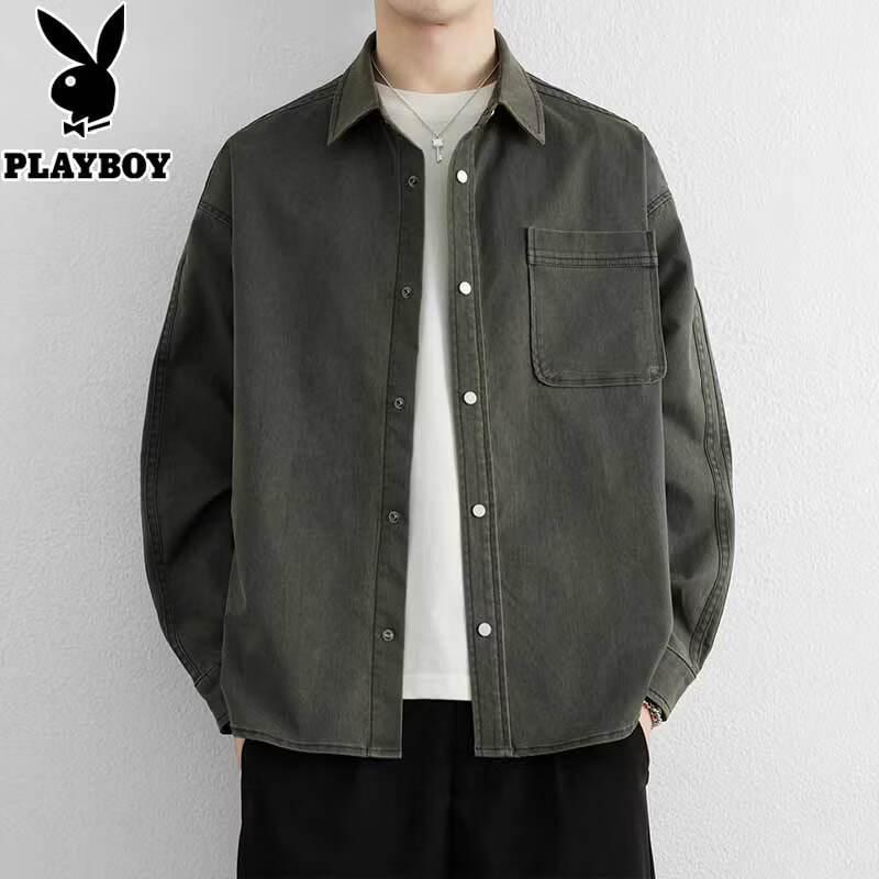 PLAYBOY Мужская стираная повседневная рубашка с длинным рукавом