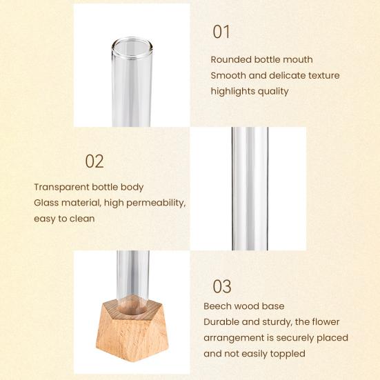 Test Tube Vase Glass Hydroponic Vase With Wooden Stand Desktop Transparent Tube