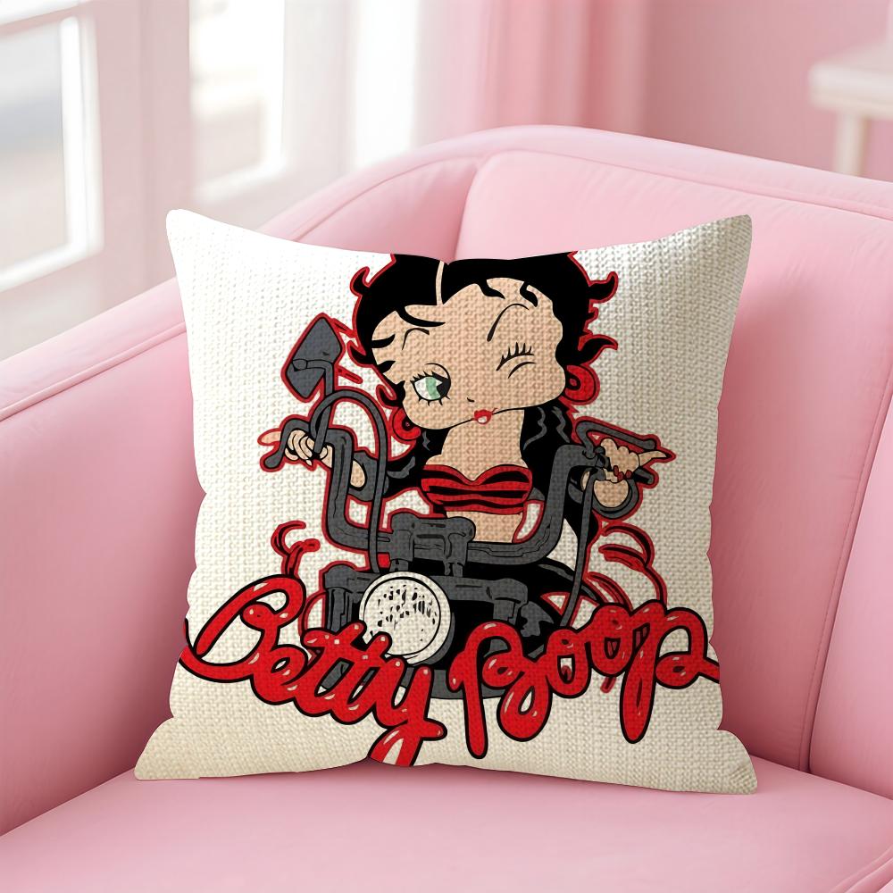 Мультяшная наволочка Betty Boop из натурального льна, двусторонняя печать, декоративная наволочка для дивана, декор для дома, подарок