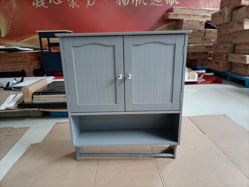 Bathroom Wall Cabinet with Towel Rail, Bathroom Cabinet Wall Shelf with 2 Doors and Open Shelves, Toilet Wall Shelf, Bathroom Medicine Cabinet