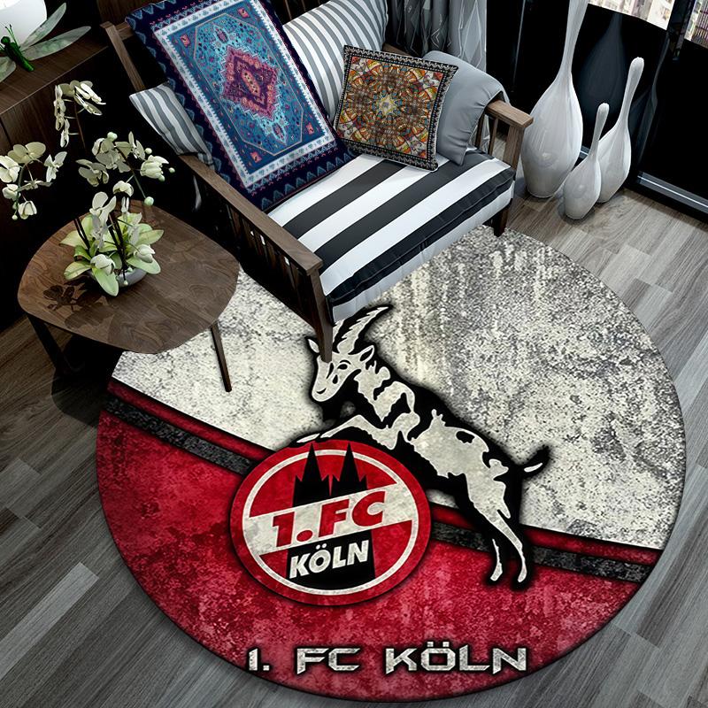 1. Круглый ковер FC Köln, Ковер для гостиной, спальни, дивана, игровой комнаты, Нескользящий коврик для пола