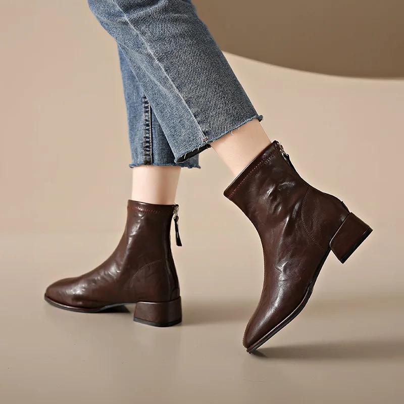 Luxury Women's Boots High Quality Square Toe Women's Ankle Boot Fashion Med-High Heels Women Shoes British Style Knee-High Boots