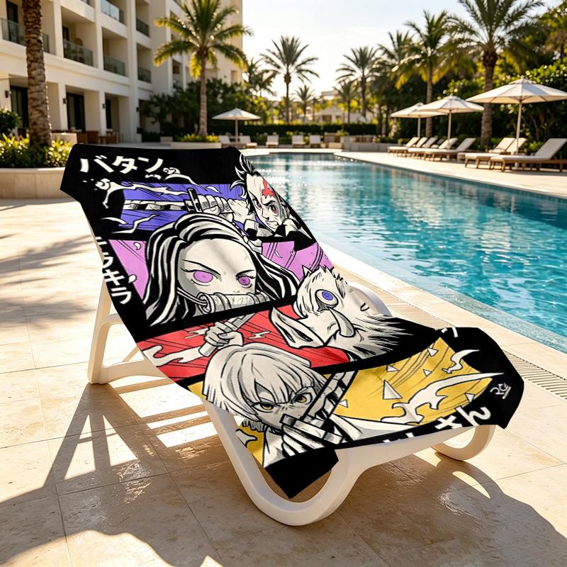 Demon Slayer Print Beach Towel Design, Soft, Lightweight. for Home Bathroom, Spa, Pool, Yoga, Surfing, Camping, Gift for Family, Friend