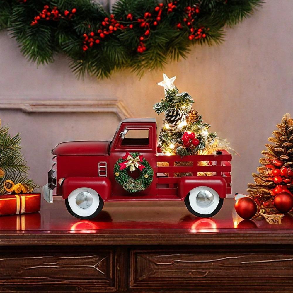 Vintage Christmas Pickup Truck Statue with Light Pickup Truck Model Collectibles