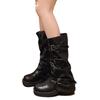 Кожаные женские высокие сапоги, дизайнерские туфли на среднем каблуке, ботинки для мотоциклистов средней длины, зимние 2024 года, тренд, новинка, готические ботинки Mujer