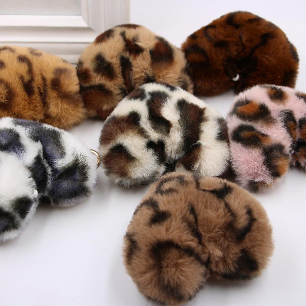 Fashion Leopard Fluffy Ball Fur Plush Love Car Bag Pendant Jewelry Accessories Gift Bag Charm
