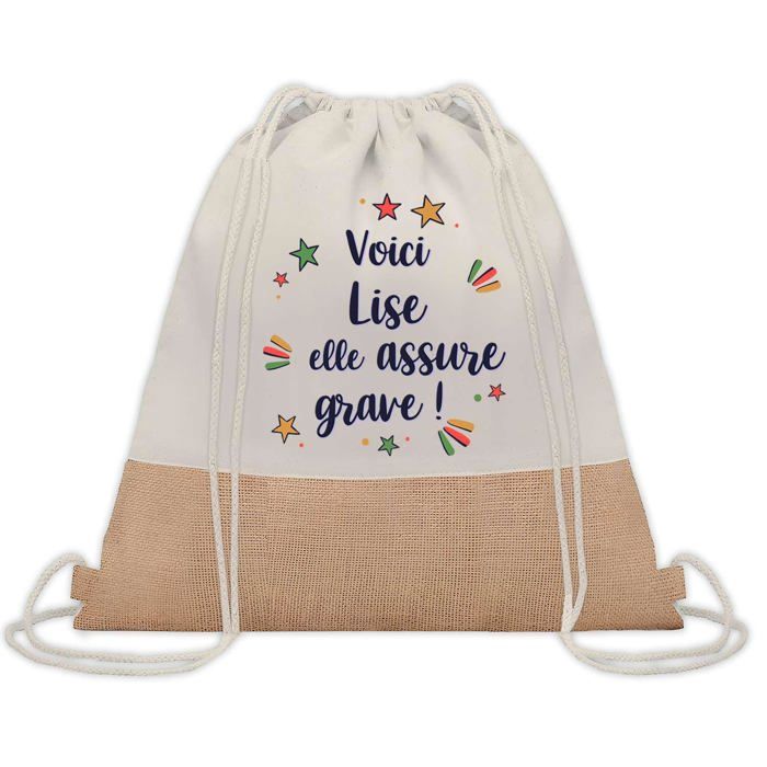 Sac cabas - PLANETEE - Lise elle assure grave! - Jute naturel - Imprimé en France - Anses solides