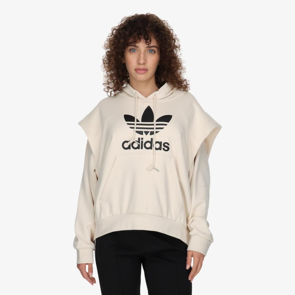 adidas Толстовка с капюшоном Originals с логотипом и буквами-трилистниками, бежевая, с завязками, женская, IC5592