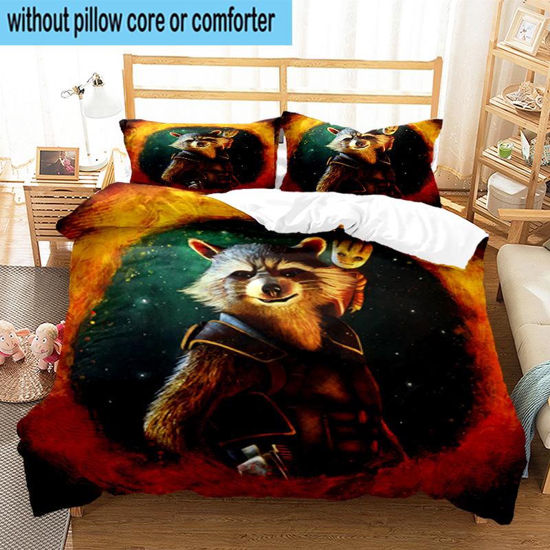 Galactic Raccoon Hero 3pcs Bedding,Including 1pc Duvet Cover And 2pcs Pillowcases Perfect for Christmas,Ideal for Bedroom, Dormitory