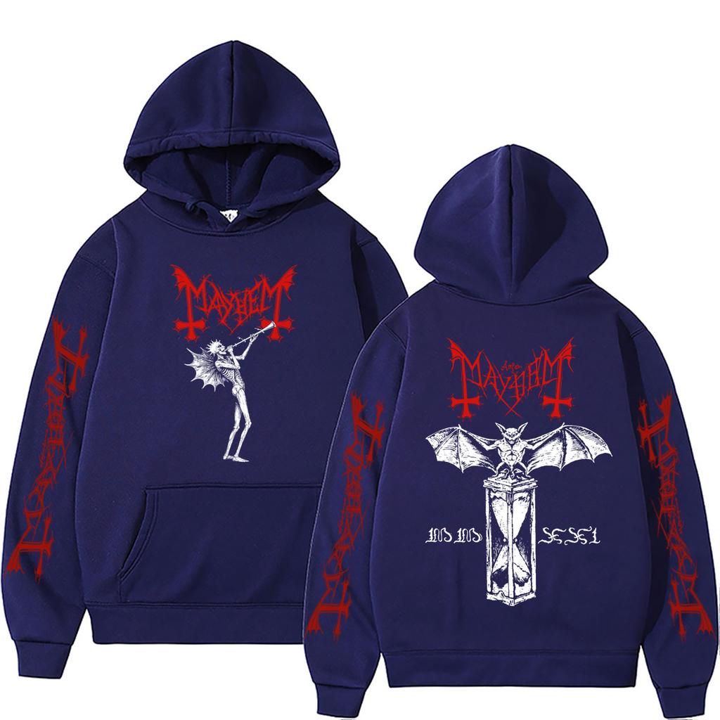 Hot Rock Band Mayhem Double Sided Print Hoodie Men Women Death Black Metal Sweatshirt Male Retro Gothic Punk Oversized Hoodies