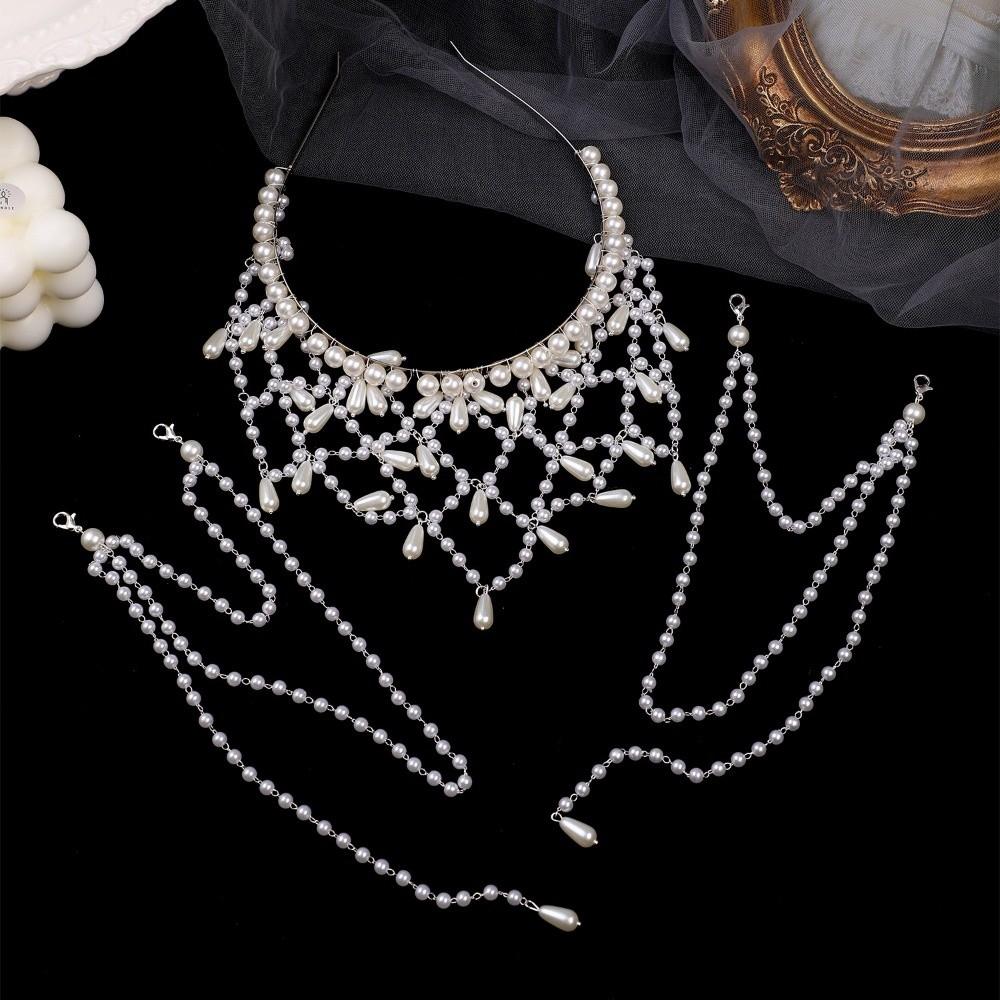 Handmade Bride Fashionable Headband Hair Jewelry Pearls Chain Headbands Holiday Celebration
