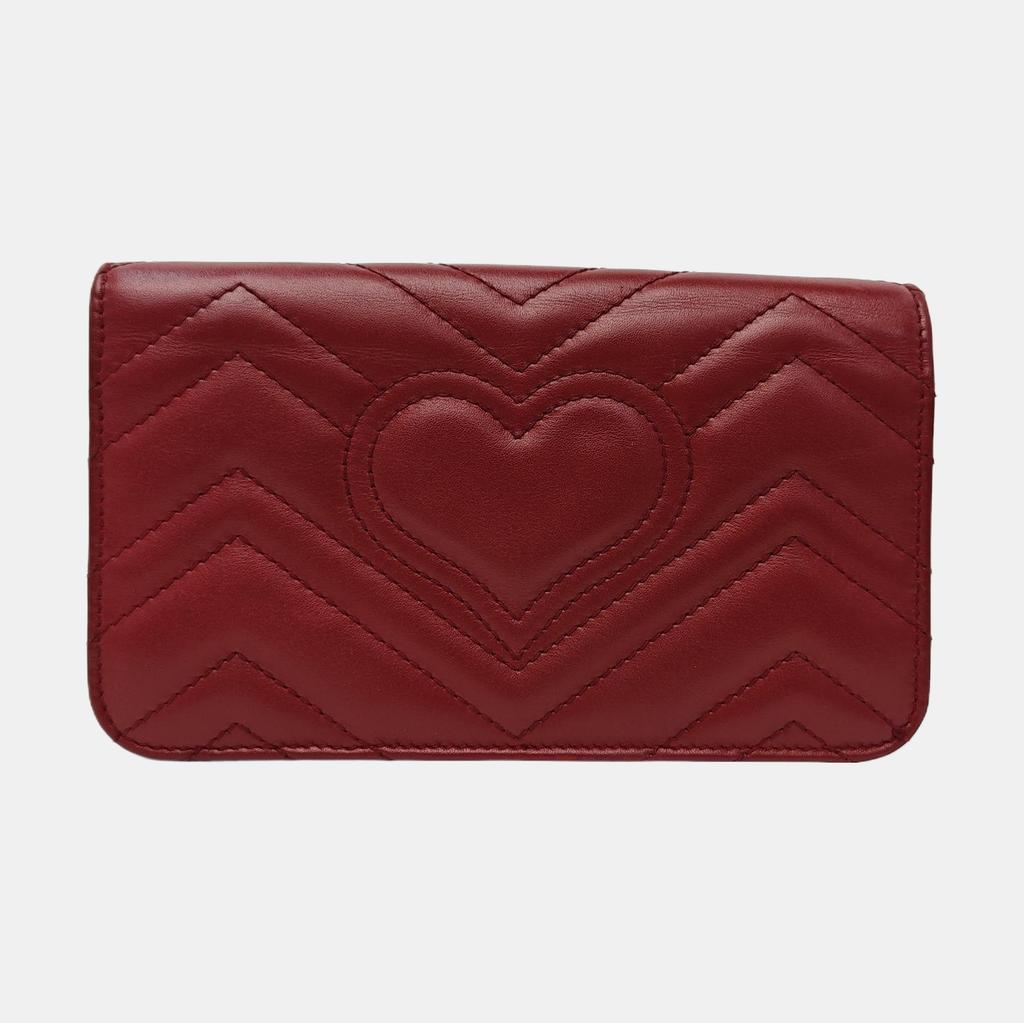 [Pre-Owned] GG Marmont Red Leather Quilted Wave Crossbody Bag With Gold Hardware And Detachable Shoulder Strap - Very Good #1JUKM0V