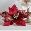Sequins Artificial Poinsettia Flower Velvet Fabric Xmas Floral Pick Accessory  Christmas Party