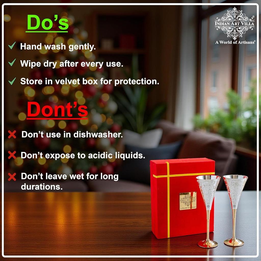 Engraved Goblet Flute Wine Glass with Red Box, Best for Parties, 180 ML Each, Set of 2