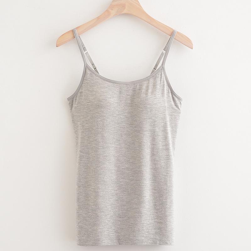 Summer Sleeveless Padded Shirt Women Camisoles Tops with Built In Bra Spaghetti Strap Basic Tank Top EMA