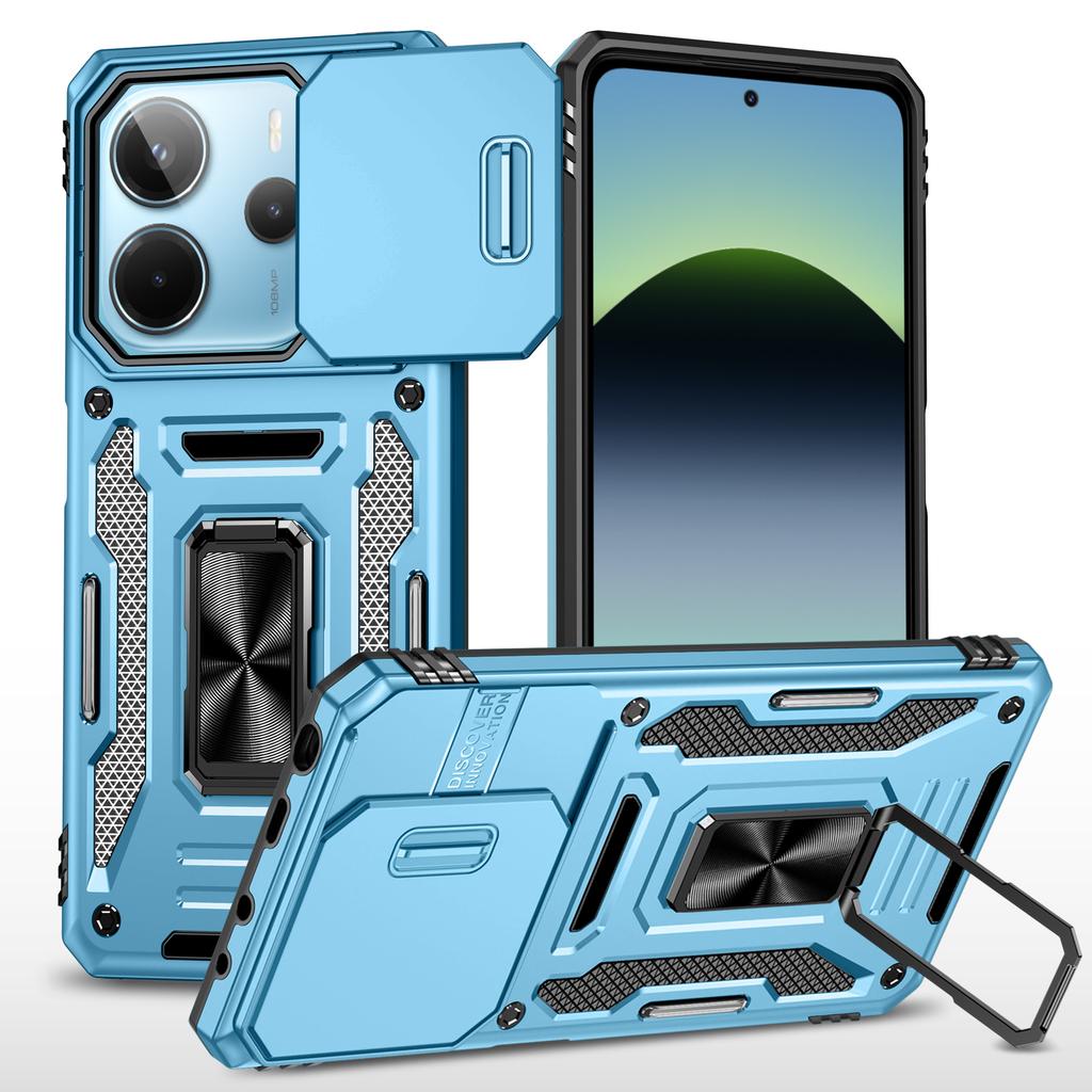 Для чехла для мобильного телефона Xiaomi Poco X7 5G Выдвижное окно Горизонтальная и вертикальная многофункциональная подставка Военный противоударный чехол для мобильного телефона